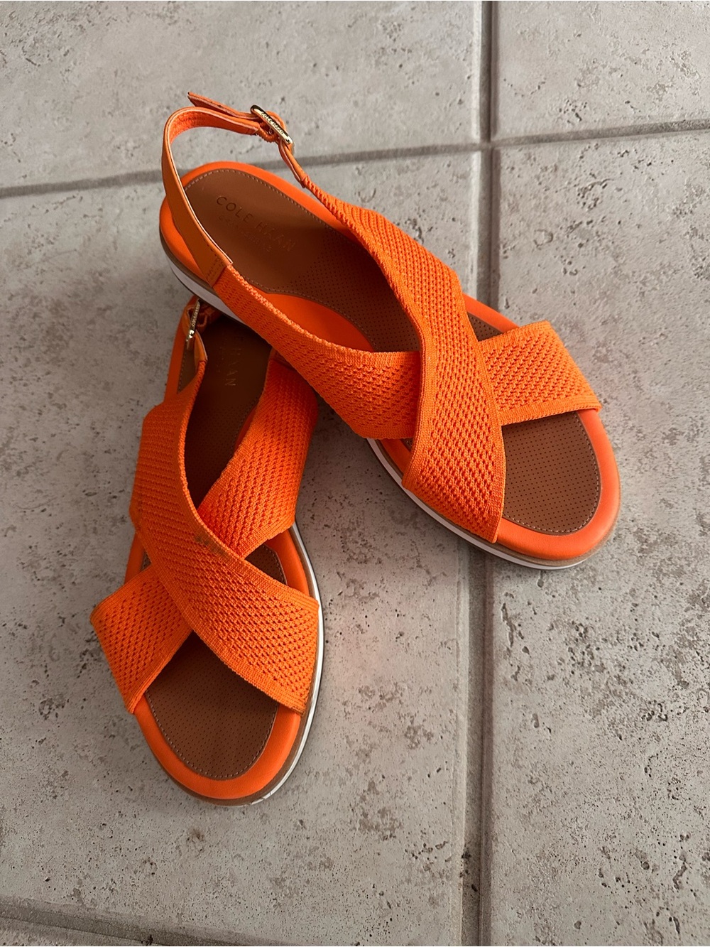 Cole Haan Orange Knit Crisscross Slingback Sandals